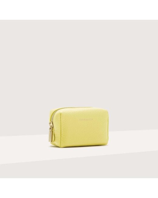 Coccinelle Yellow Grained Leather Make-Up Bag Trousse Medium