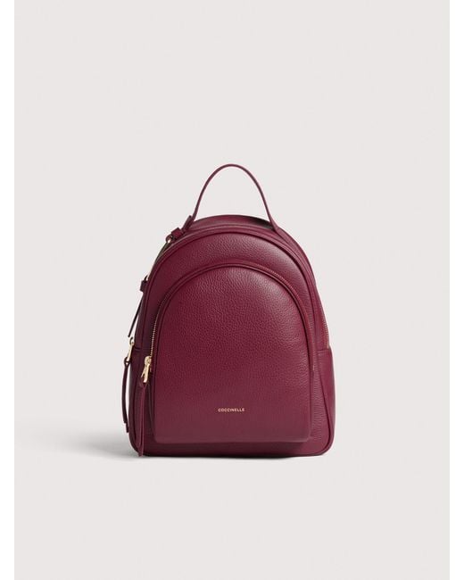 Coccinelle Red Grained Leather Backpack Malory Medium