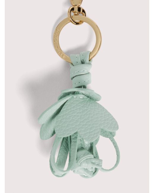 Coccinelle Green Grained Leather Key Ring Flowers