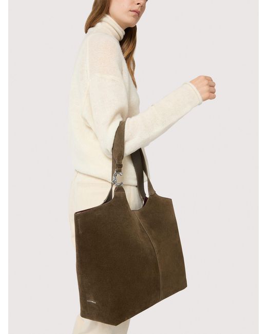 Coccinelle Brown Suede And Grained Leather Tote Bag C-Easy Large