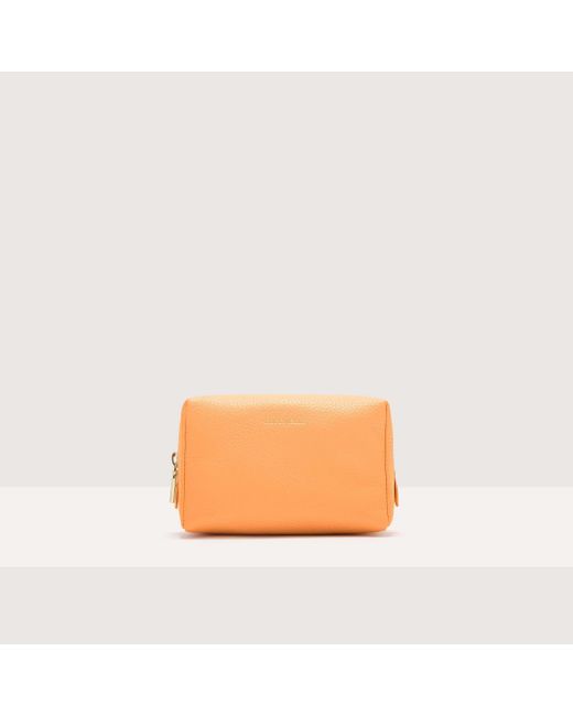 Coccinelle Orange Grained Leather Make-Up Bag Trousse Maxi