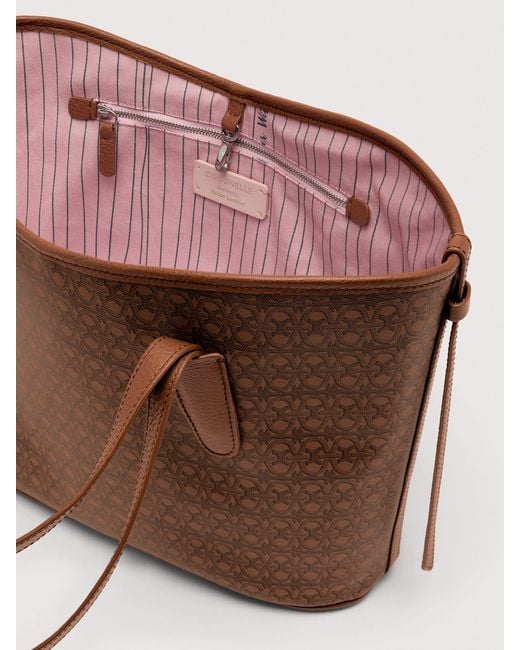 Coccinelle Brown Shopper Aus Beschichtetem Canvas Mit Monogram-Muster Und Genarbtem Leder New Never Without Bag Coated Monogram Medium
