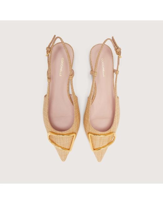 Coccinelle Metallic Straw-Effect Fabric And Smooth Leather Slingback Ballet Flats Himma Straw