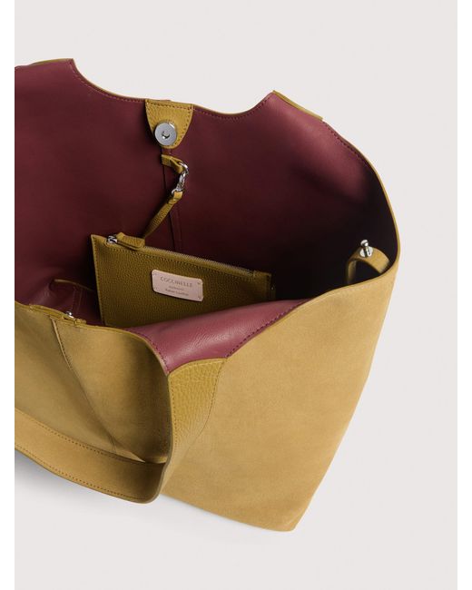 Coccinelle Natural Suede And Grained Leather Tote Bag C-Easy Large