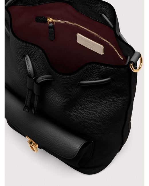 Coccinelle Black Grained Leather Bucket Bag Beat Generation Medium