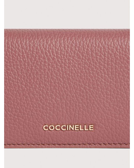 Coccinelle Pink Grained Leather Wallet Metallic Small