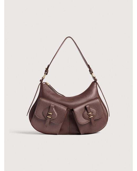 Coccinelle Pink Grained Leather Shoulder Bag Mavery Pocket Medium