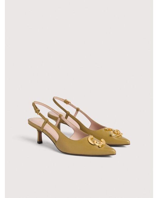 Coccinelle Natural Smooth Leather Slingbacks With Heel C-Me Smooth