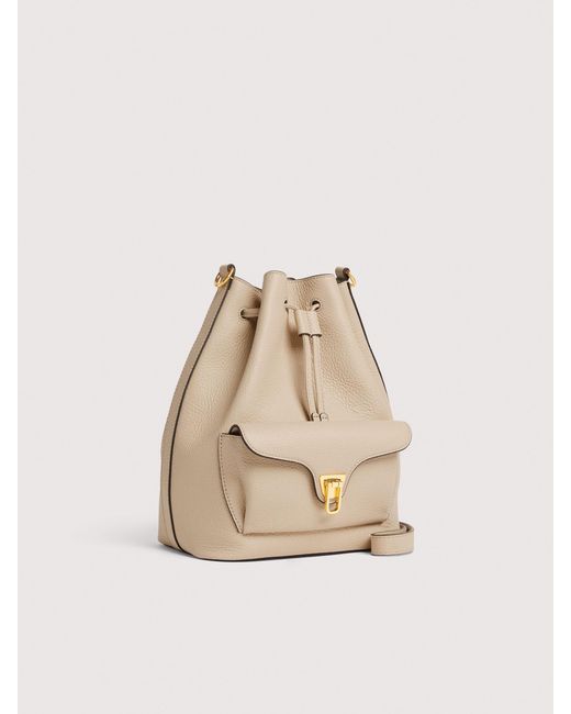 Coccinelle Natural Grained Leather Bucket Bag Beat Generation Medium