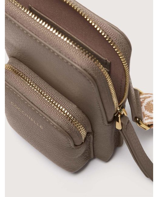 Coccinelle Brown Grained Leather Phone Holder Pixie Mini