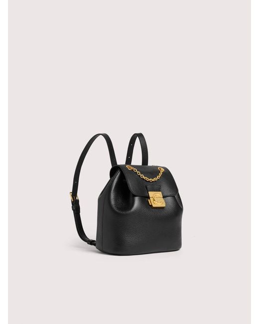 Coccinelle Black Grained Leather Backpack C-Me Lock Small