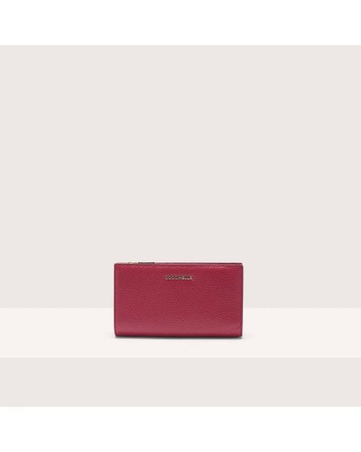 Coccinelle Pink Medium Grained Leather Wallet Metallic Soft