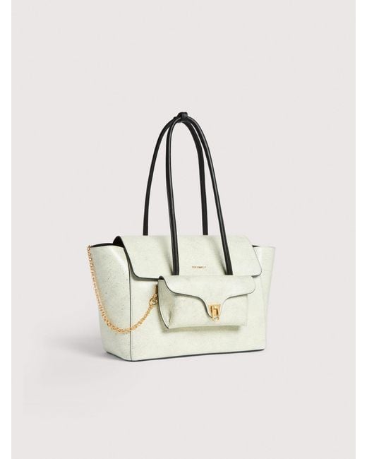 Coccinelle Natural Craquelé-Effect Leather And Smooth Leather Tote Bag Double Beat Craquelè Medium