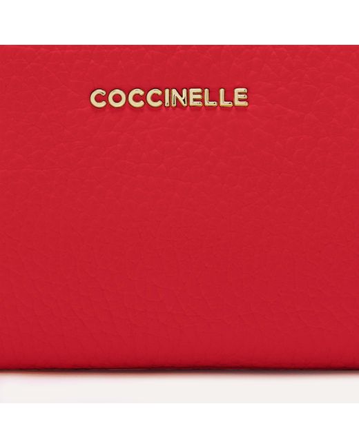 Coccinelle Red Grained Leather Coin Purse Metallic Soft