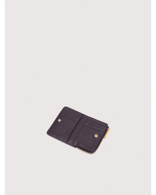 Coccinelle Purple Grainy Leather Card Holder Metallic Soft