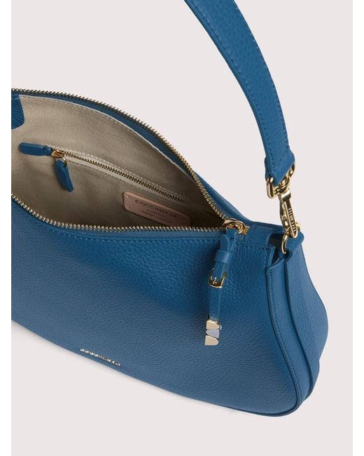Coccinelle Blue Grained Leather Hobo Bag Nory Small
