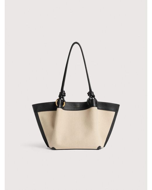 Coccinelle Natural Canvas And Grained Leather Tote Bag Finn Medium
