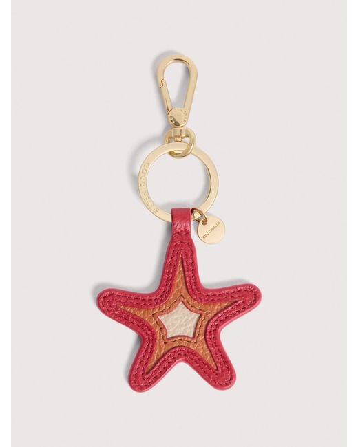 Coccinelle White Grained Leather Key Ring Shell