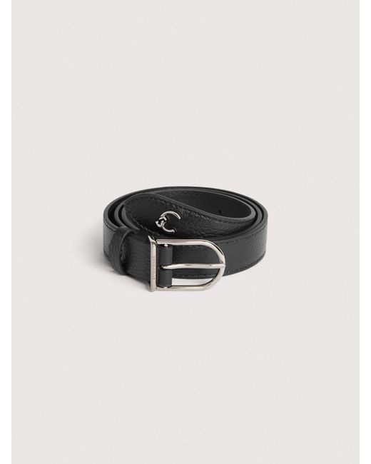 Coccinelle Black Grained Leather Belt Slim Buckle
