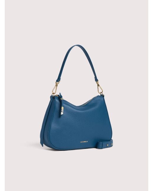 Coccinelle Blue Grained Leather Hobo Bag Nory Small