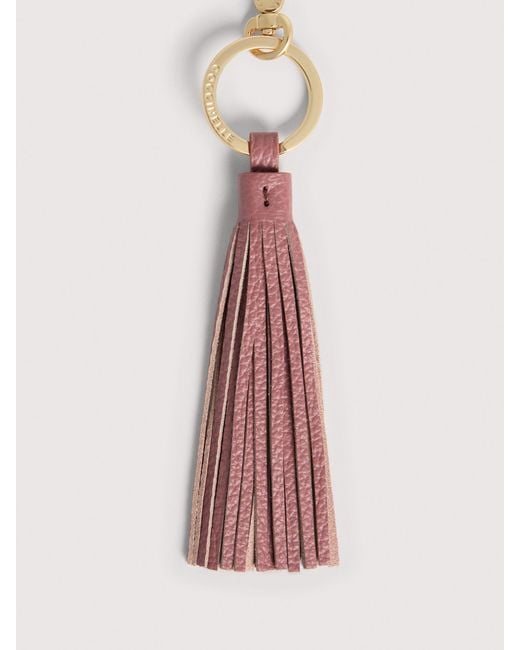 Coccinelle Pink Grained Leather And Metal Key Ring Tassel