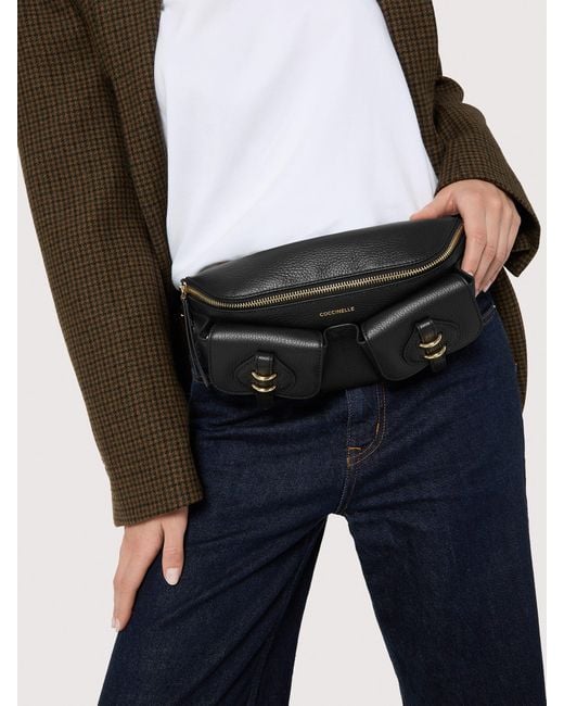 Coccinelle Black Grained Leather Waist Bag Mavery Pocket Small