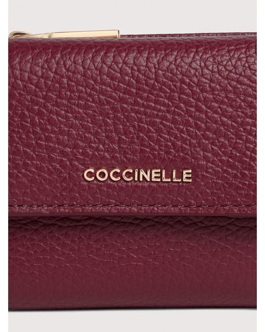 Coccinelle Pink Small Grained Leather Wallet Metallic Soft