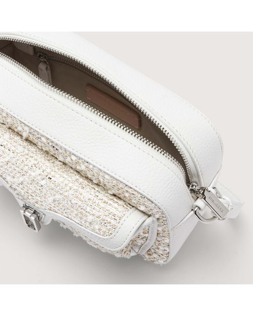 Coccinelle White Laminated Bouclé Fabric Crossbody Bag Beat Snowflakes Woven Small
