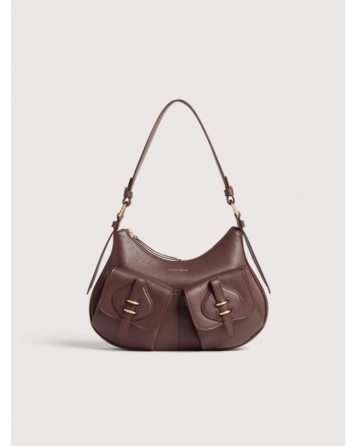 Coccinelle Pink Grained Leather Shoulder Bag Mavery Pocket Small