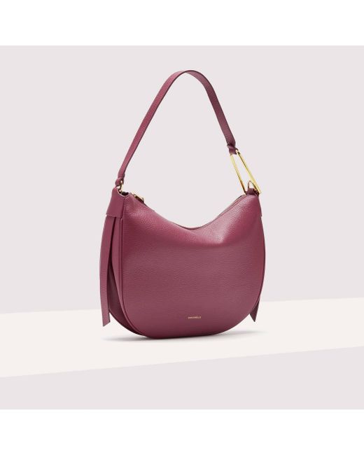 Coccinelle Purple Grained Leather Shoulder Bag Priscilla Medium