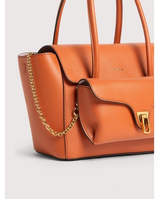 Coccinelle Pink Grained Leather Handbag Double Beat Medium