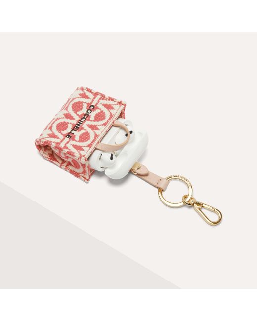 Coccinelle Pink Jacquard Monogram Fabric And Metal Key Ring Micro Never Without Bag Monogram