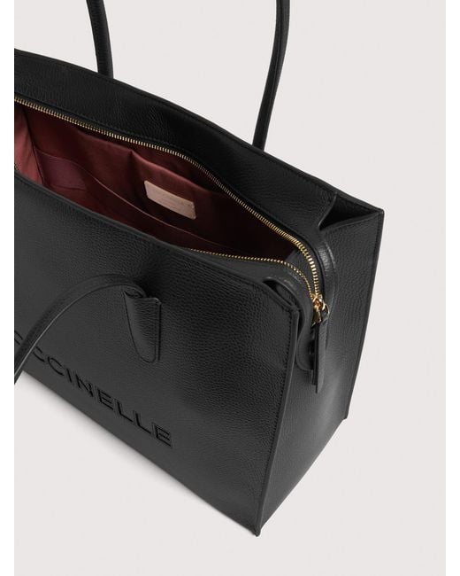 Coccinelle Black Grained Leather Tote Bag Myrtha26 Large