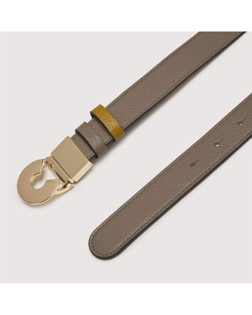Cintura in Pelle con grana Logo C Reversible di Coccinelle in Metallic