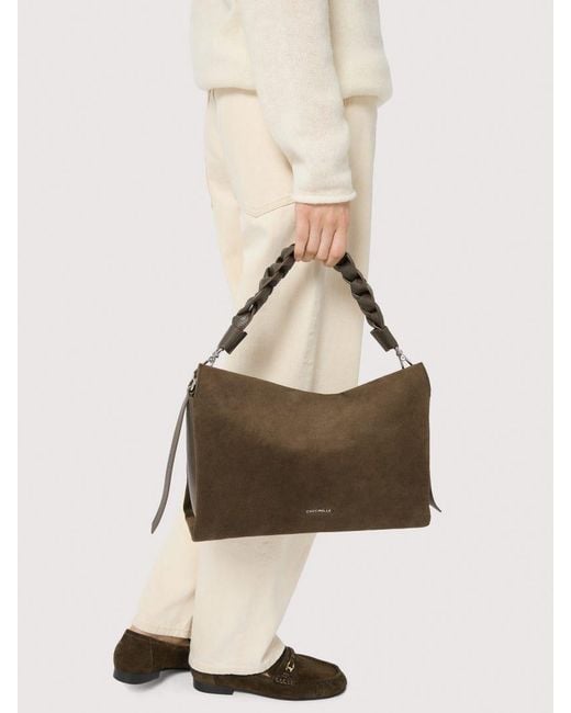Coccinelle Brown Suede And Grained Leather Shoulder Bag Boheme Medium