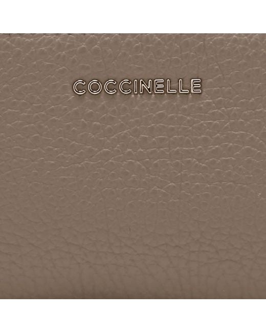 Coccinelle Brown Grained Leather Coin Purse Metallic Soft