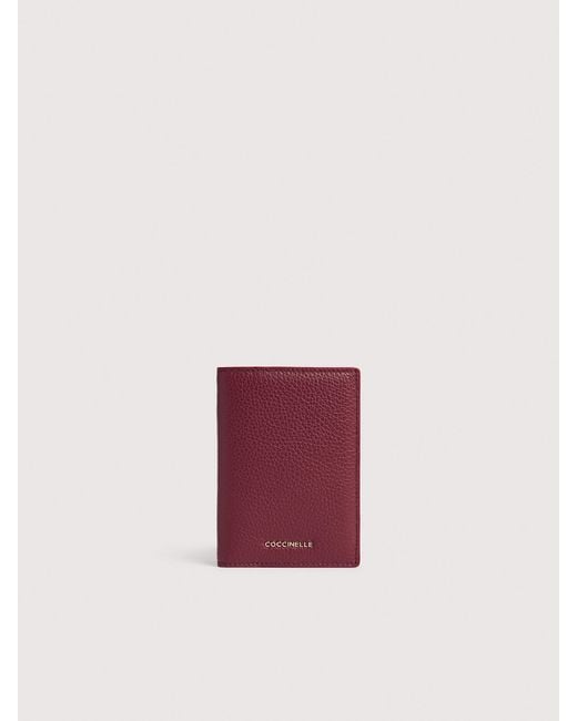 Coccinelle Pink Reisepassetui Aus Genarbtem Leder Metallic Soft