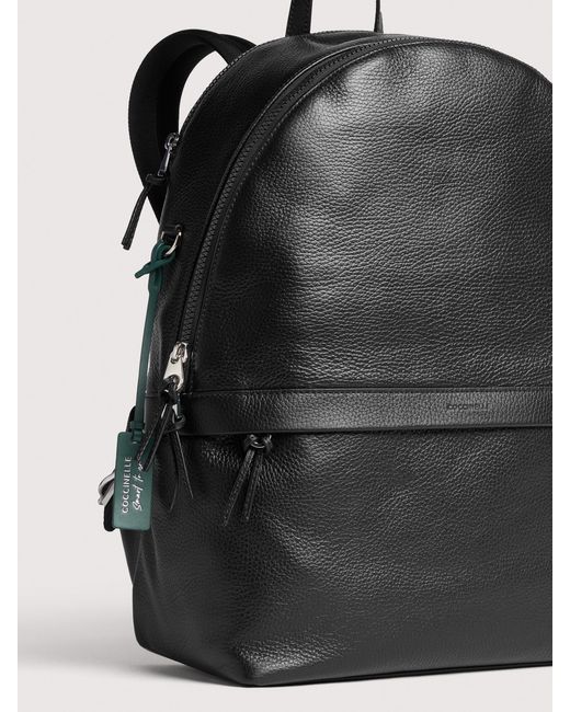Coccinelle Black Grained Leather Backpack Smart To Go Large