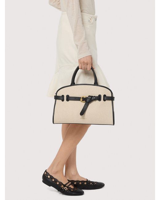 Coccinelle Natural Canvas And Micro Grained Leather Handbag Sabine Medium