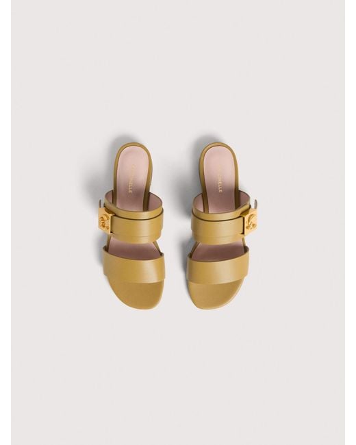 Coccinelle Natural Cowhide-Effect Smooth Leather Low-Heeled Sandals C-Me Lock