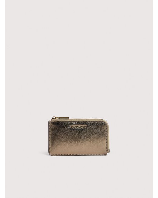 Coccinelle Natural Grained Leather Card Holder Metallic