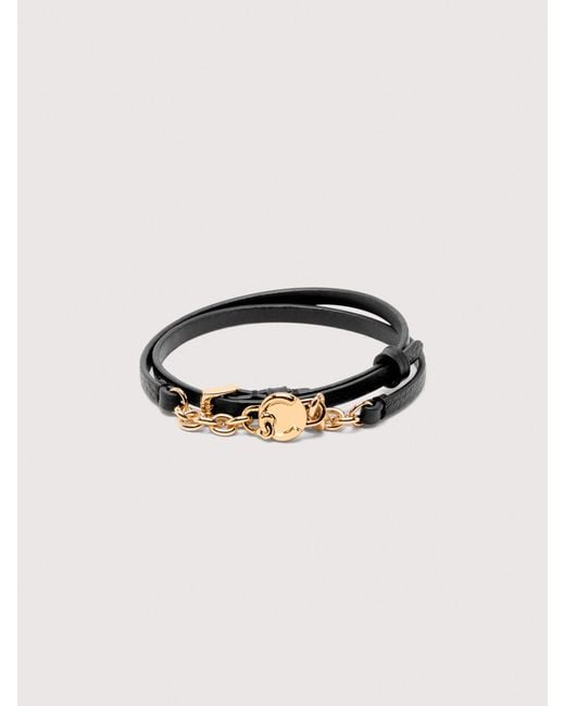 Coccinelle Black Grained Leather Bracelet Multi String