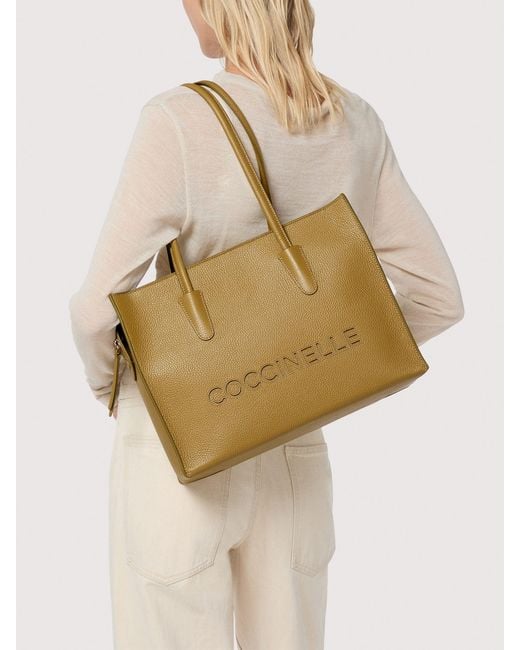 Coccinelle Natural Grained Leather Tote Bag Myrtha26 Medium