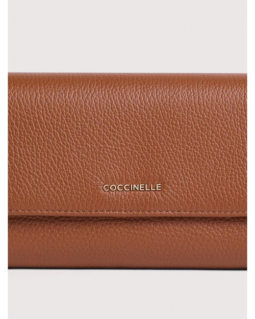 Coccinelle White Große Geldbörse Aus Genarbtem Leder Metallic Soft