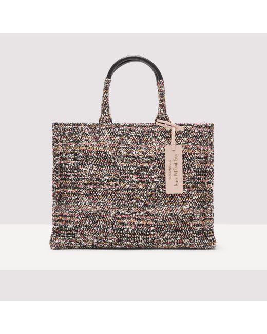Coccinelle Brown Pixel Bouclé Fabric And Grained Leather Handbag Never Without Bag Pixel Bouclè Medium