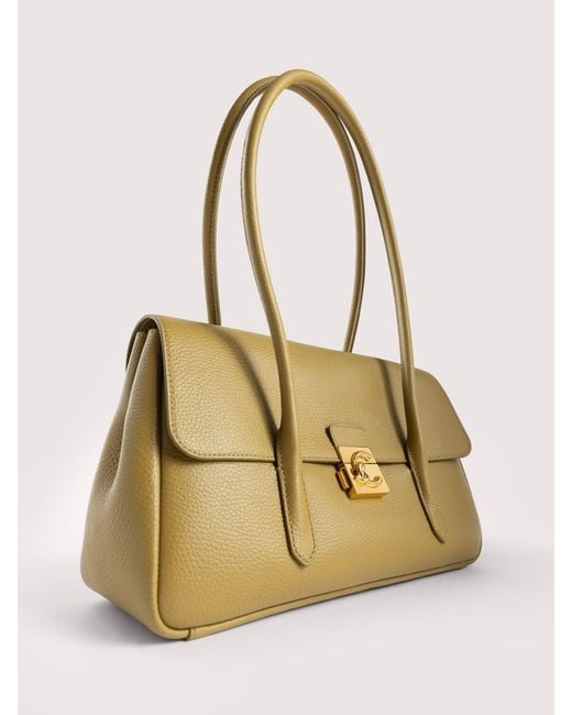 Coccinelle Natural Grained Leather Shoulder Bag C-Me Lock Large