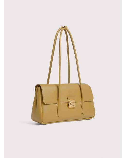 Coccinelle Natural Grained Leather Shoulder Bag C-Me Lock Large