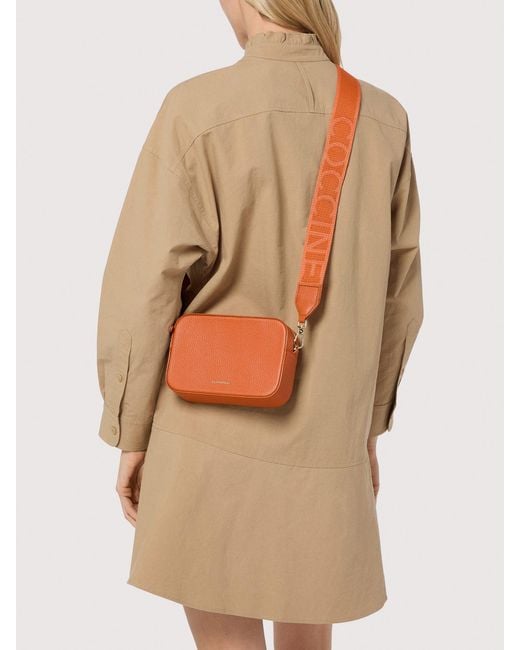 Coccinelle Orange Grained Leather Crossbody Bag Tebe Small
