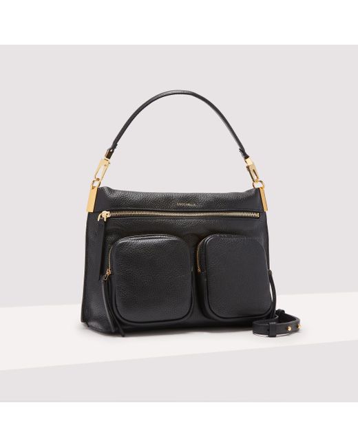 Coccinelle Black Grained Leather Handbag Hyle Medium