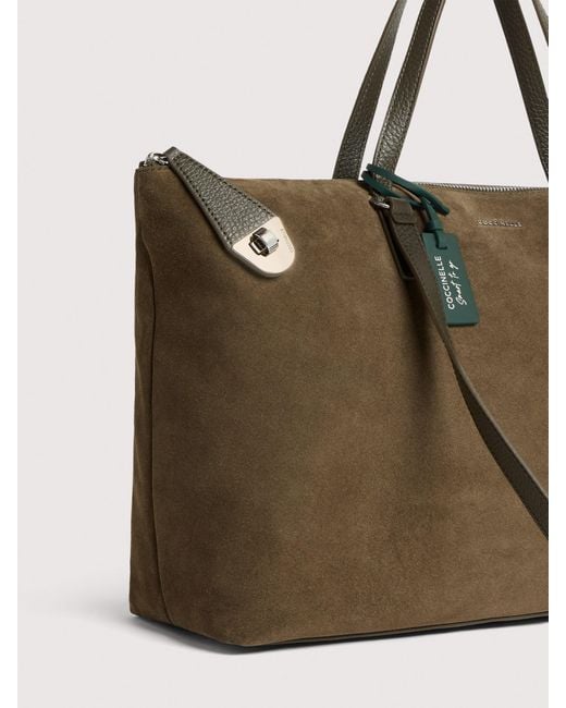 Coccinelle Natural Suede Handbag Smart To Go Beat Generation Large